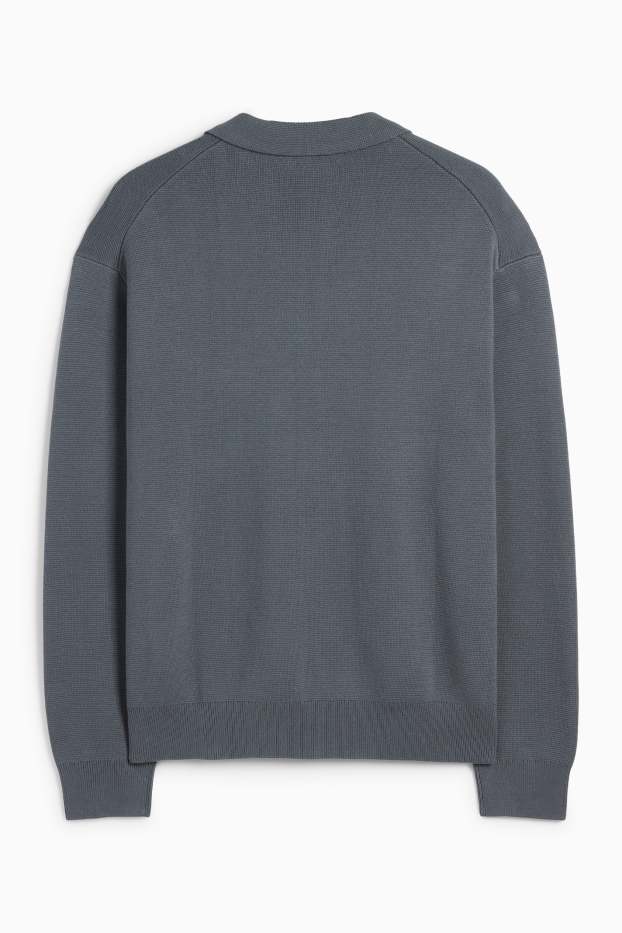 Bărbați - Tricou polo cu mânecă lungă - din tricot - gri închis