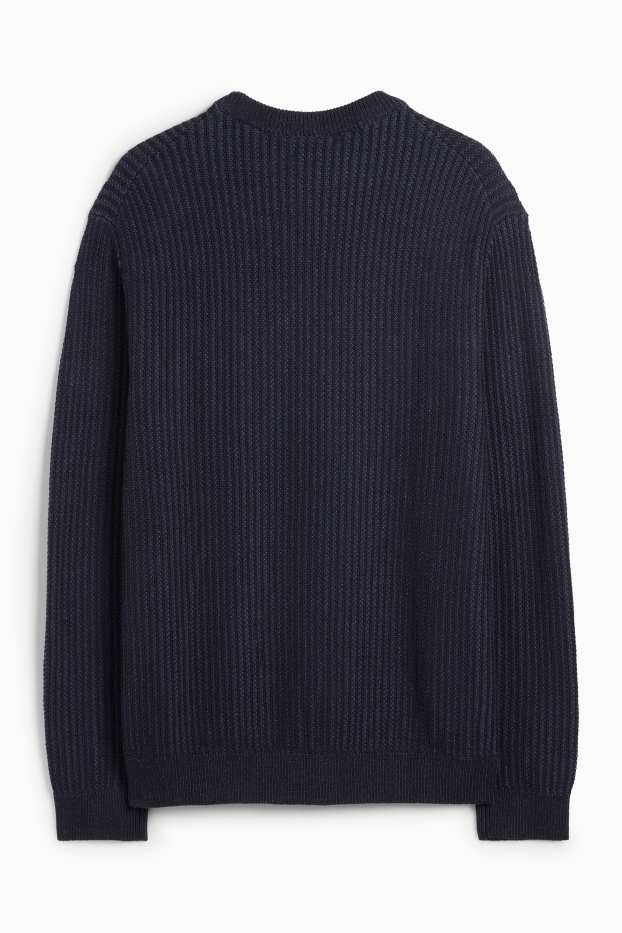 Men - Jumper - ribbed - dark blue