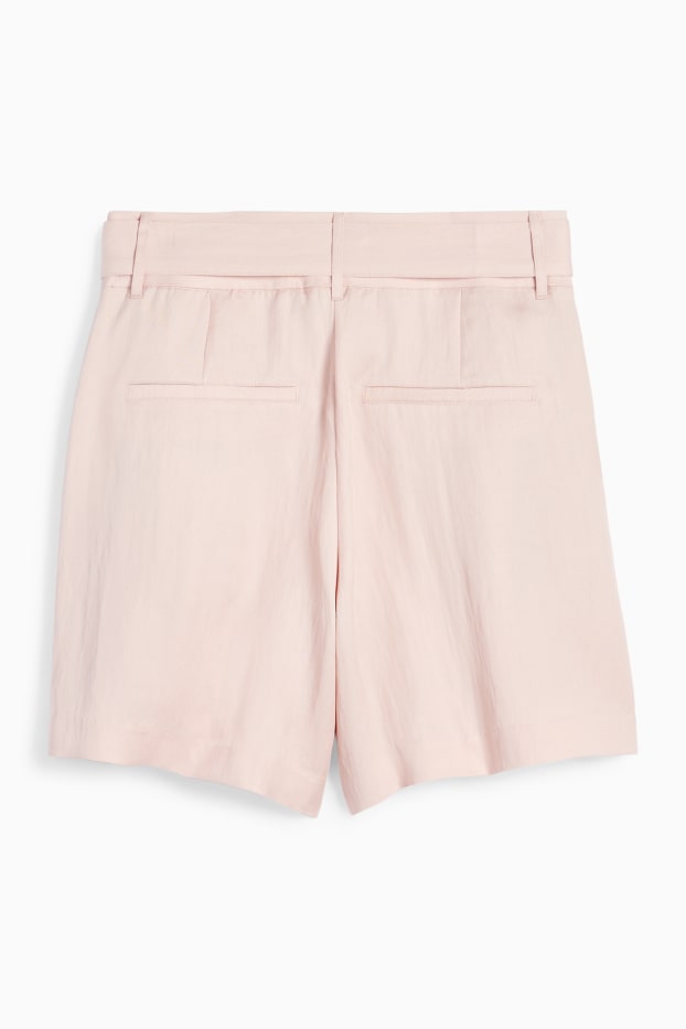 Femei - Pantaloni scurți cu curea - talie înaltă - roz