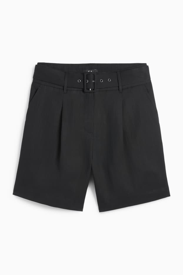 Femei - Pantaloni scurți cu curea - talie înaltă - negru