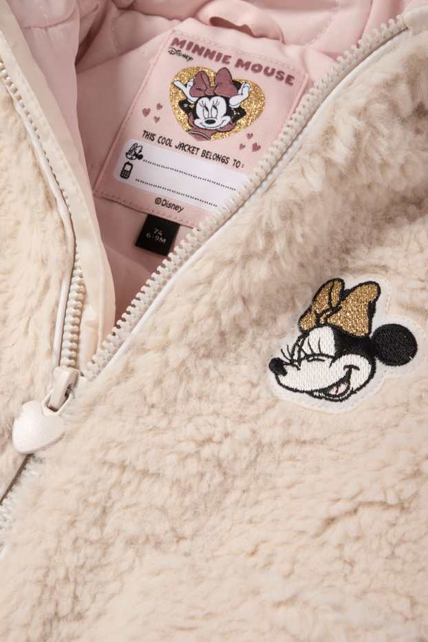 Bebeluși - fete - Minnie Mouse - jachetă din blană artificială, bebeluși, cu glugă - bej deschis