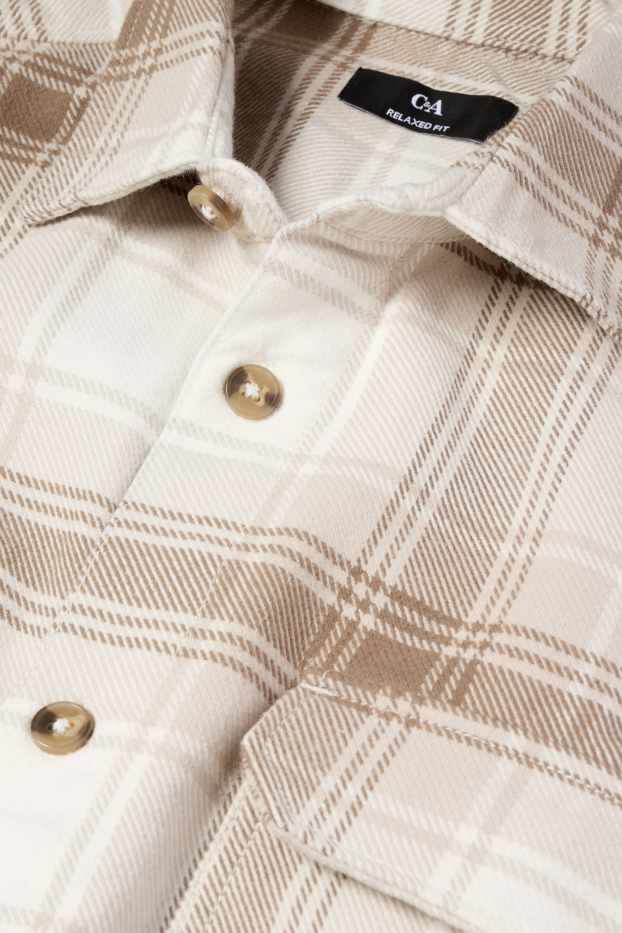 Bărbați - Cămașă din flanel - relaxed fit - guler Kent - în carouri - bej