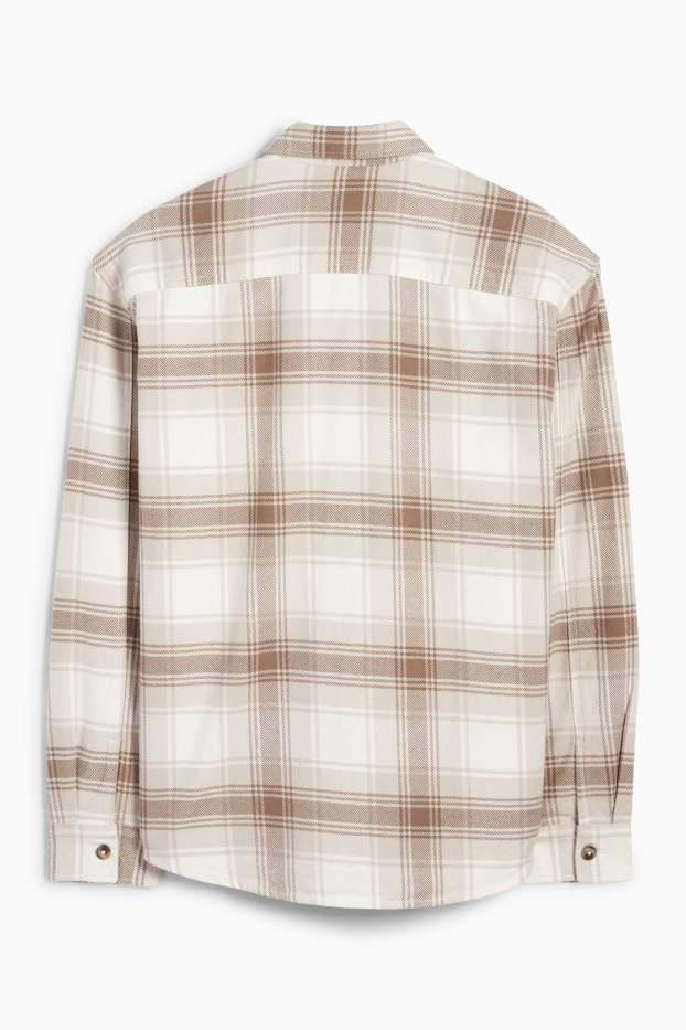 Bărbați - Cămașă din flanel - relaxed fit - guler Kent - în carouri - bej