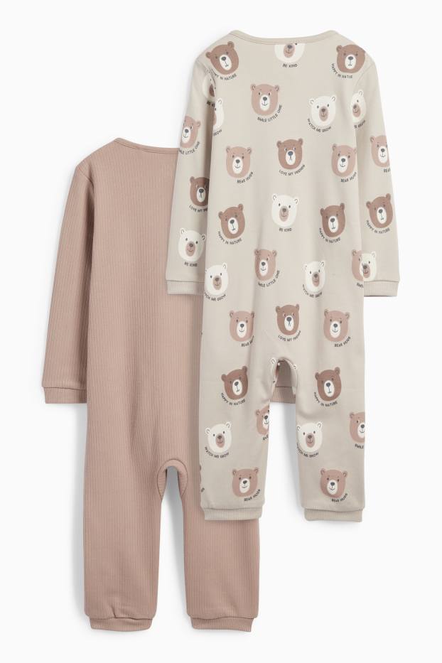 Bebeluși - băieți - Multipack 2 buc. - ursuleți - pijama salopetă bebeluși - taupe