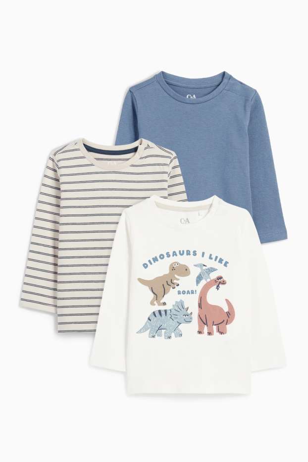 Bebeluși - băieți - Multipack 3 buc. - Dino - tricou cu mânecă lungă bebeluși - alb