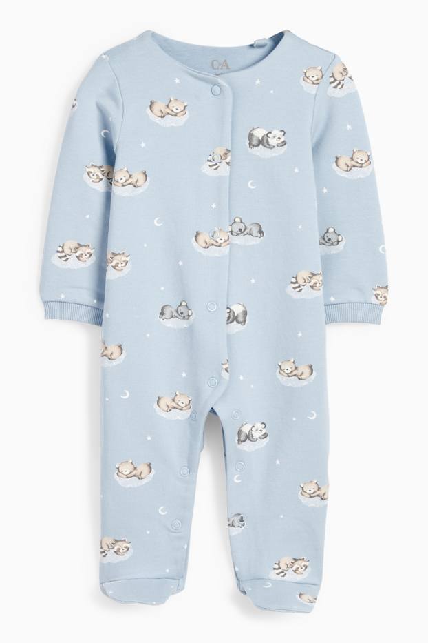 Bebeluși - băieți - Ursuleți - pijama salopetă bebeluși - albastru deschis