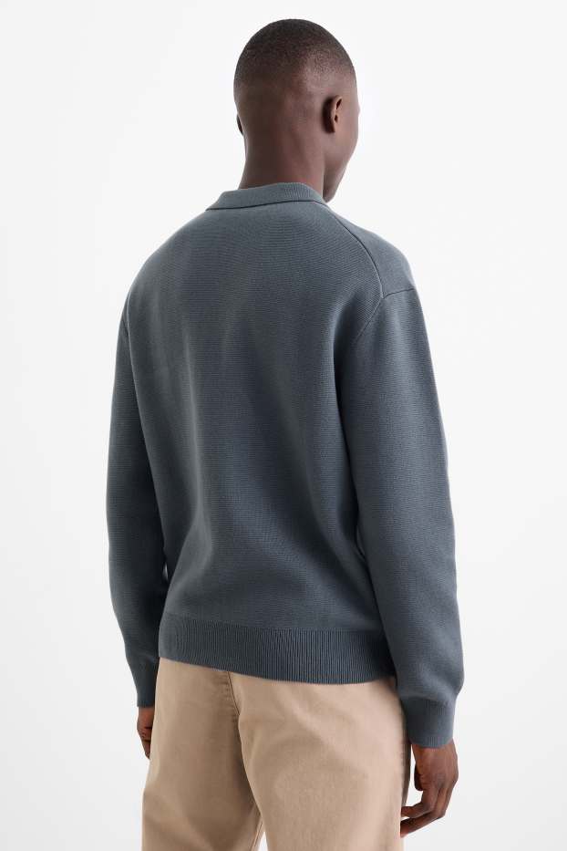 Bărbați - Tricou polo cu mânecă lungă - din tricot - gri închis