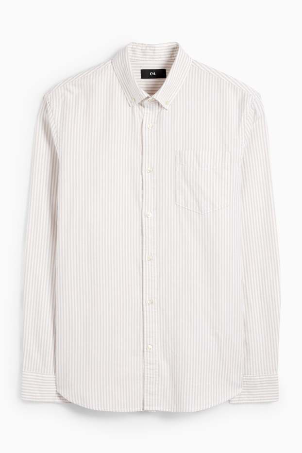 Men - Shirt - regular fit - button-down collar - striped - beige