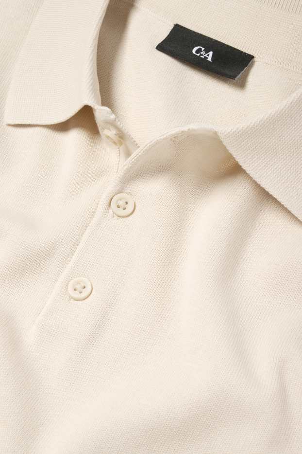 Bărbați - Tricou polo cu mânecă lungă - din tricot - bej deschis