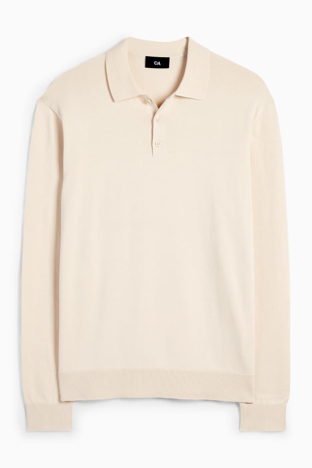 Bărbați - Tricou polo cu mânecă lungă - din tricot - bej deschis