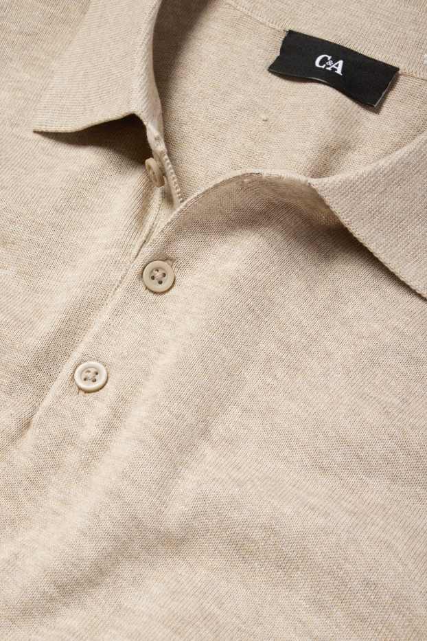 Bărbați - Tricou polo cu mânecă lungă - din tricot - bej deschis