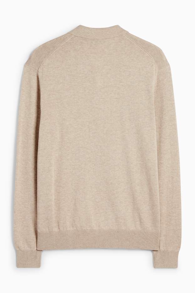 Bărbați - Tricou polo cu mânecă lungă - din tricot - bej deschis