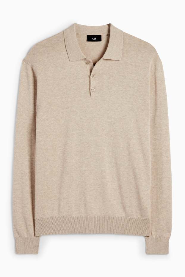 Bărbați - Tricou polo cu mânecă lungă - din tricot - bej deschis
