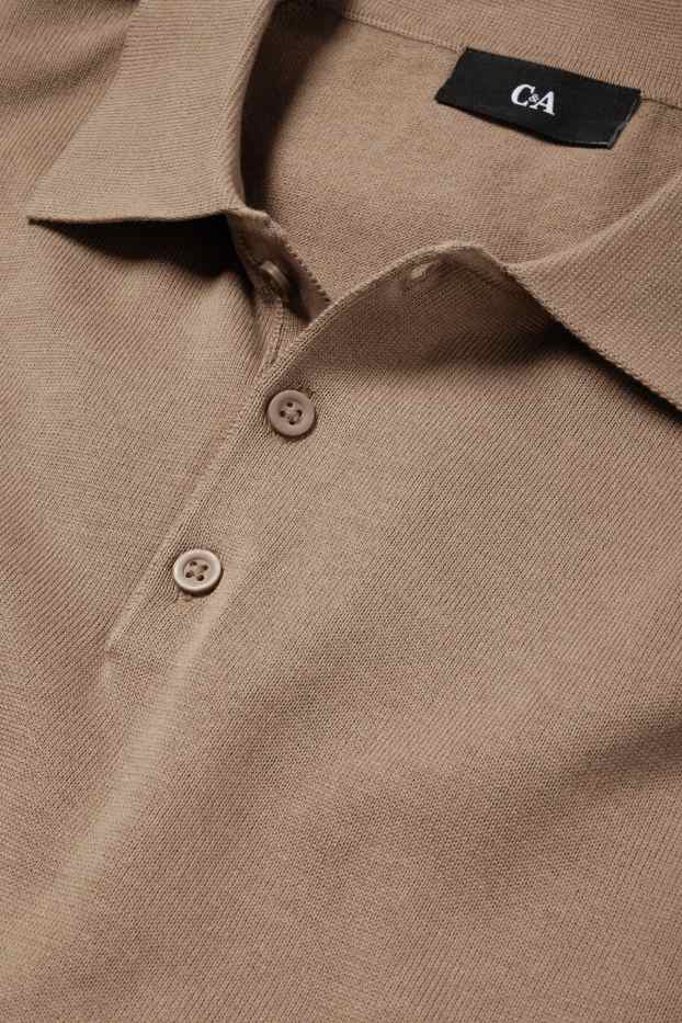 Bărbați - Tricou polo cu mânecă lungă - din tricot - taupe