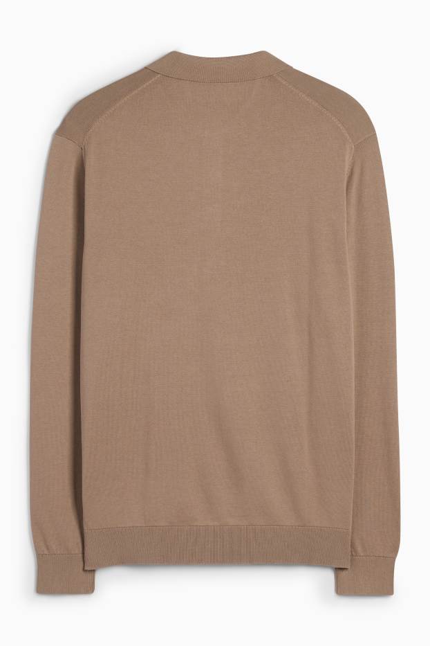 Bărbați - Tricou polo cu mânecă lungă - din tricot - taupe