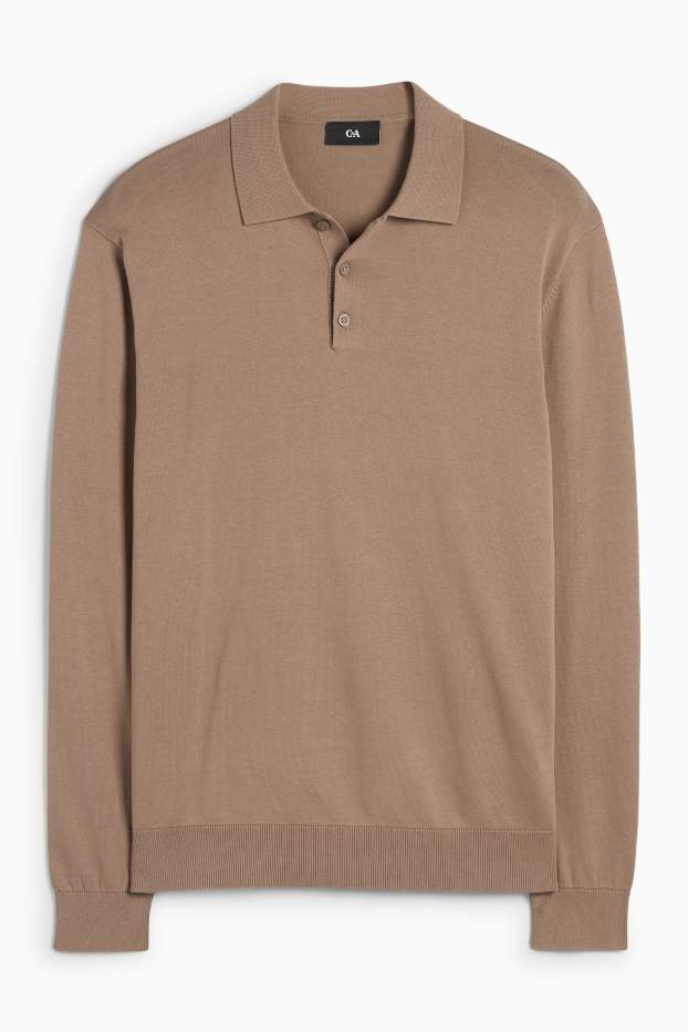 Bărbați - Tricou polo cu mânecă lungă - din tricot - taupe
