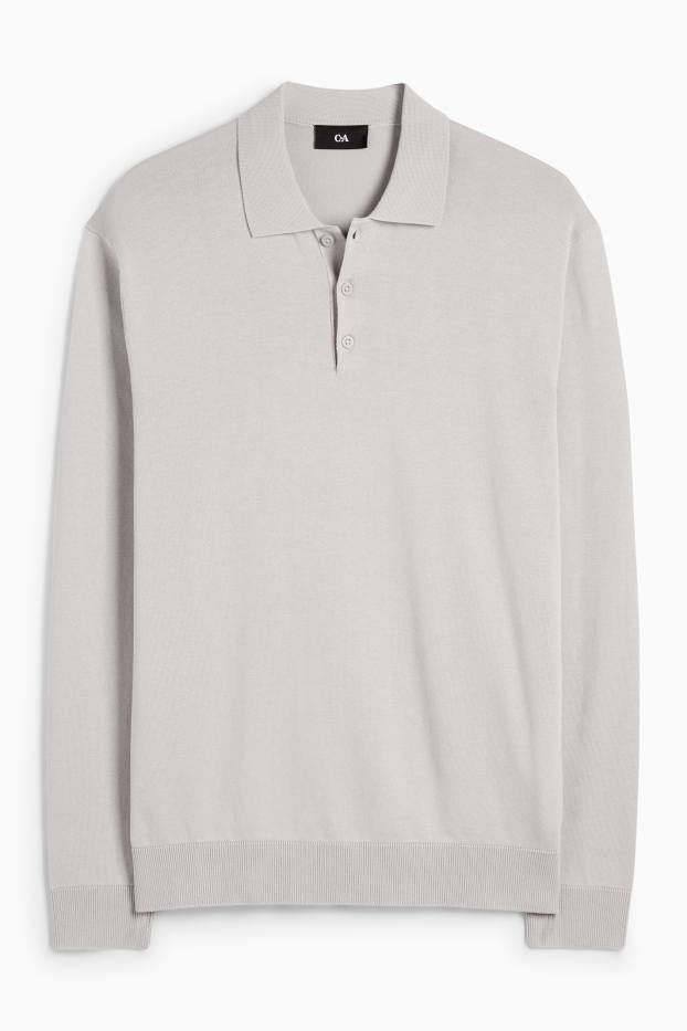 Bărbați - Tricou polo cu mânecă lungă - din tricot - gri deschis