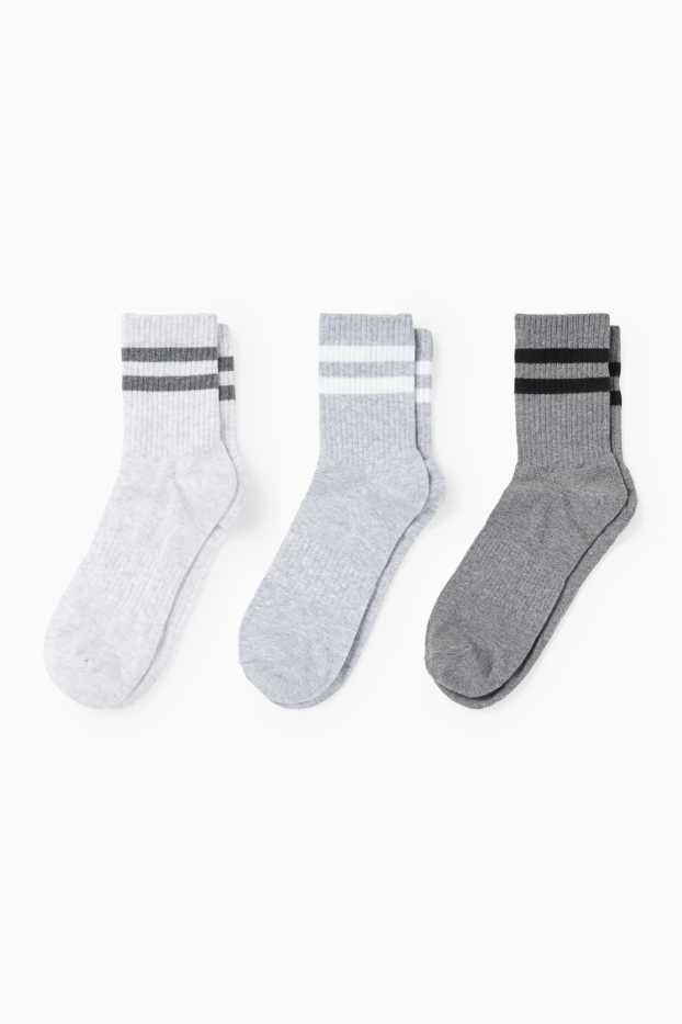 Dámské - Multipack 3 ks - tenisové ponožky - světle šedá-žíhaná