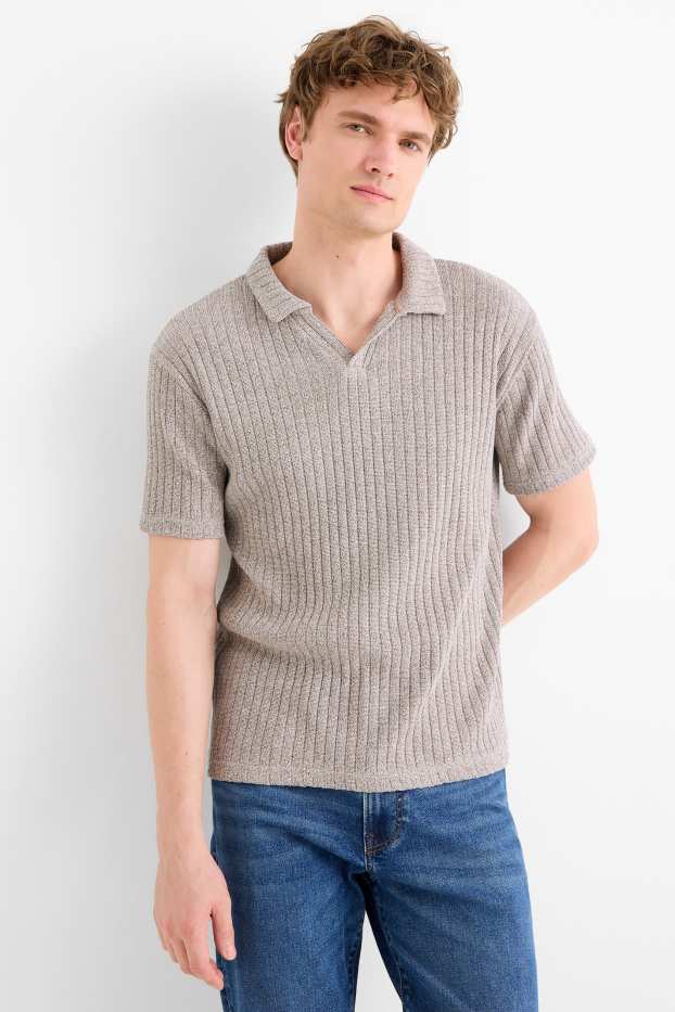 Bărbați - Tricou polo din tricot - reiat - bej