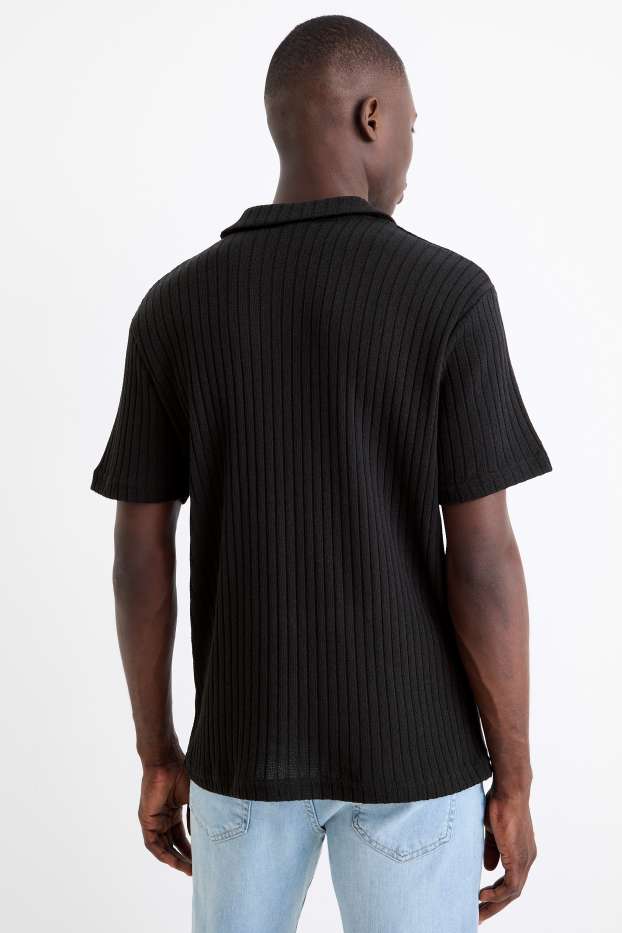 Bărbați - Tricou polo din tricot - reiat - negru