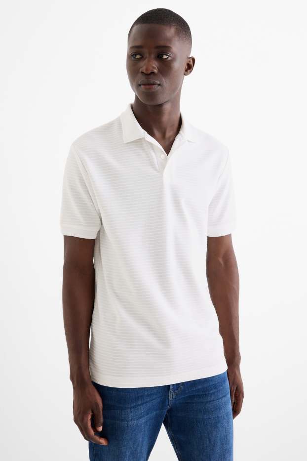 Bărbați - Tricou polo - regular fit - reiat - alb