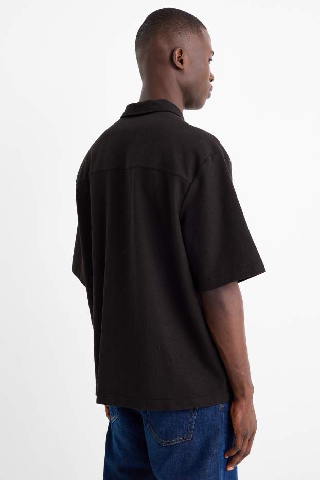 Bărbați - Cămașă - regular fit - guler Kent - structurată - negru