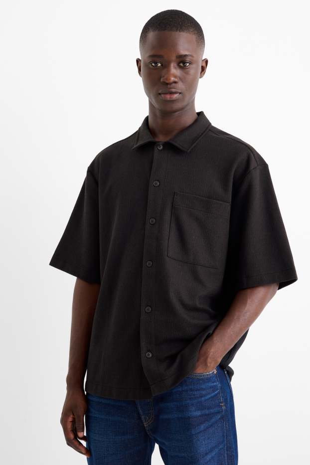 Bărbați - Cămașă - regular fit - guler Kent - structurată - negru