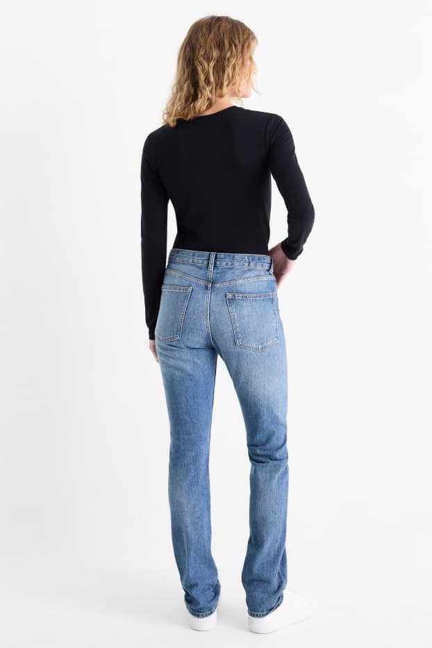 Femei - Vintage straight jeans - talie medie - LYCRA® - denim-albastru