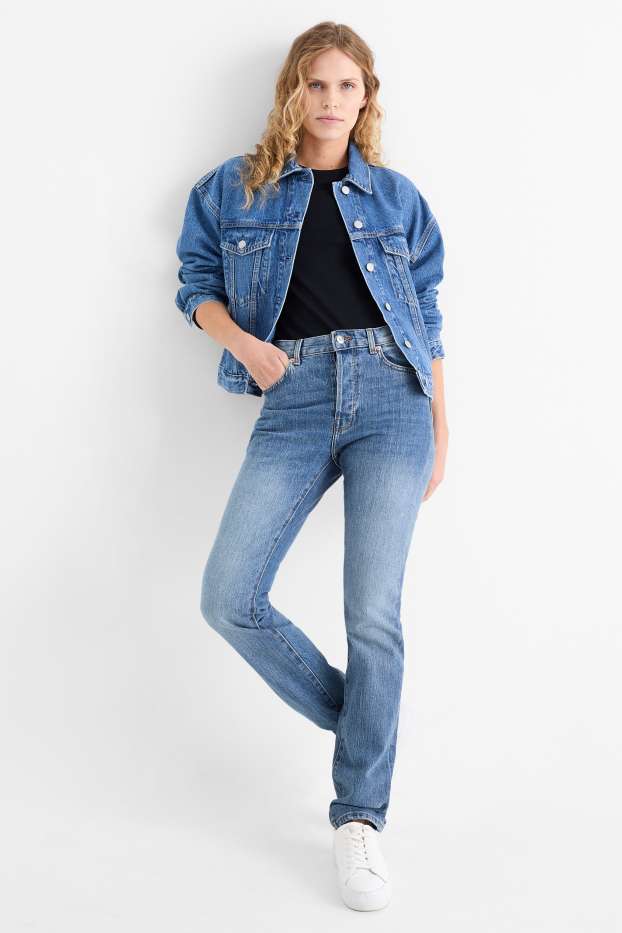 Femei - Vintage straight jeans - talie medie - LYCRA® - denim-albastru
