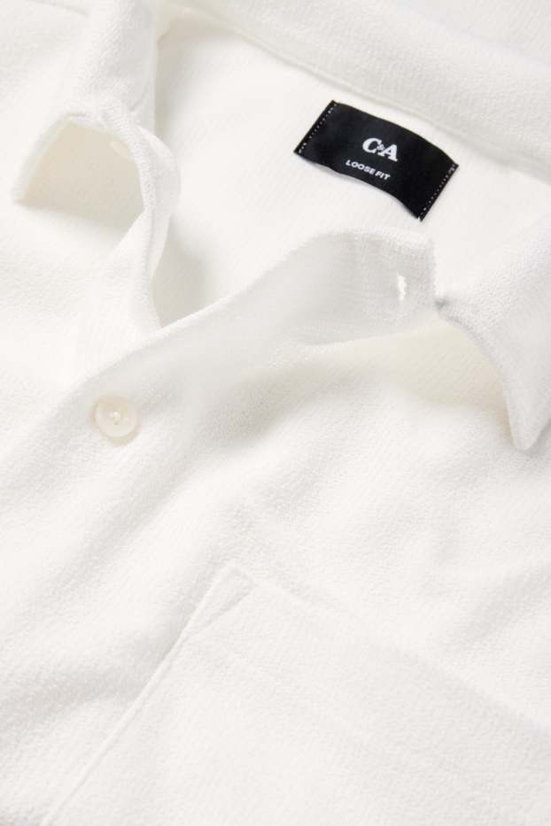 Men - Knitted shirt - loose fit - lapel collar - ribbed - cremewhite
