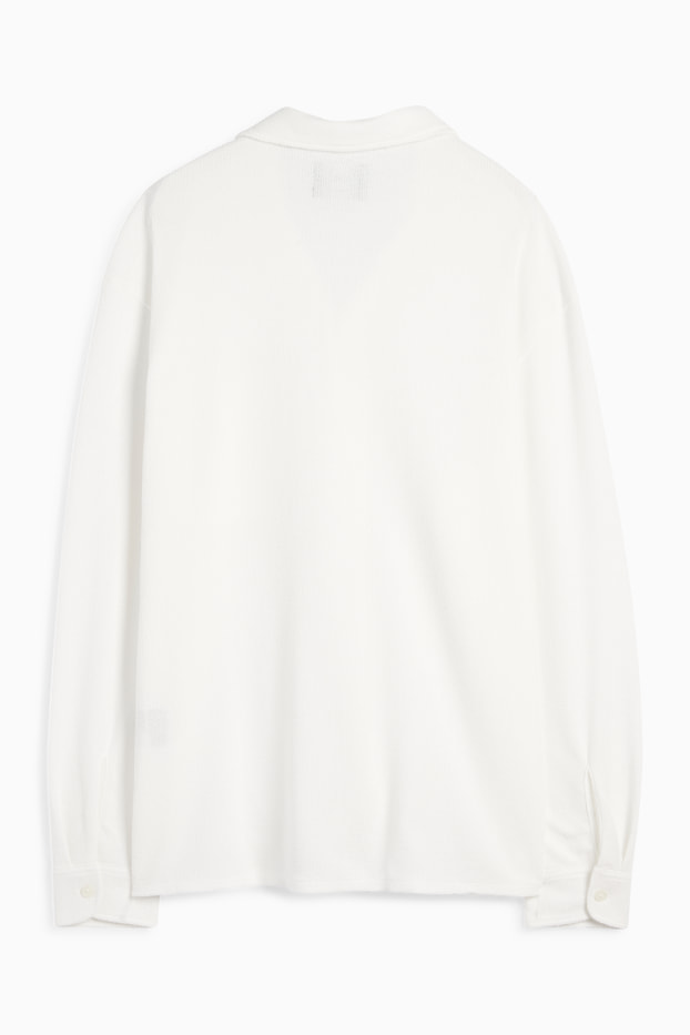 Men - Knitted shirt - loose fit - lapel collar - ribbed - cremewhite