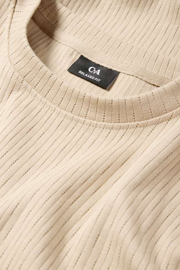Bărbați - Tricou - relaxed fit - reiat - bej