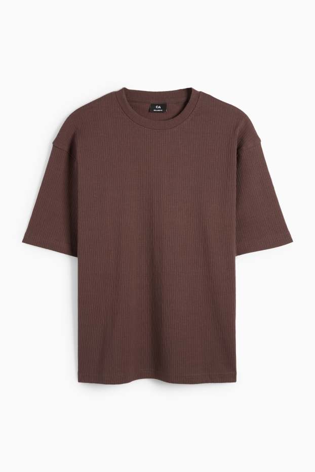 Bărbați - Tricou - relaxed fit - reiat - maro închis