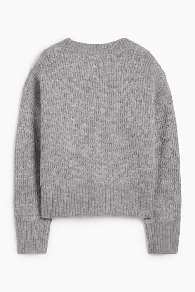 Dames - Gebreid vest - geribd - grijs-mix