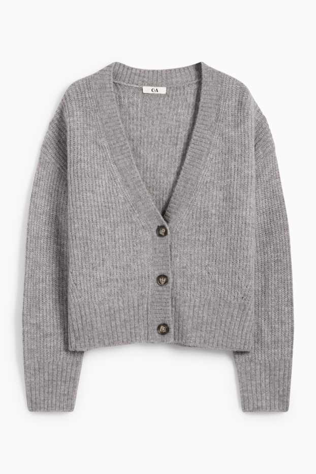 Dames - Gebreid vest - geribd - grijs-mix