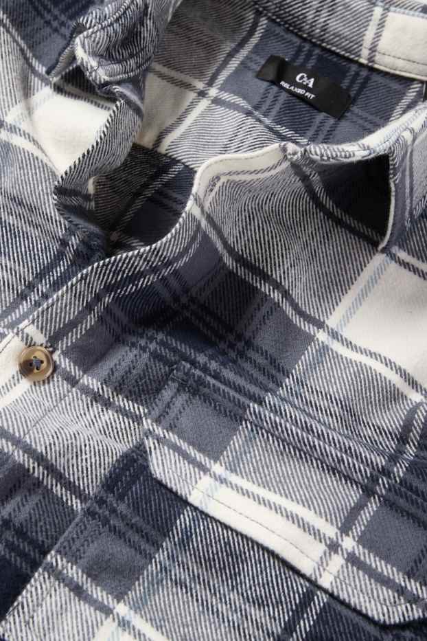 Men - Flannel shirt - regular fit - kent collar - check - dark blue
