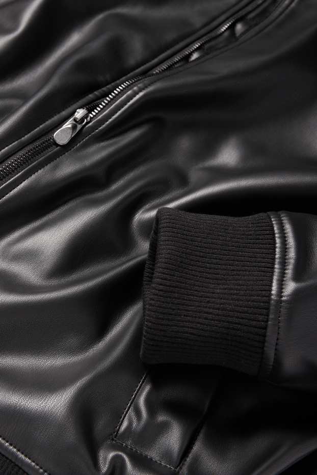 Men - Bomber jacket - faux leather - black