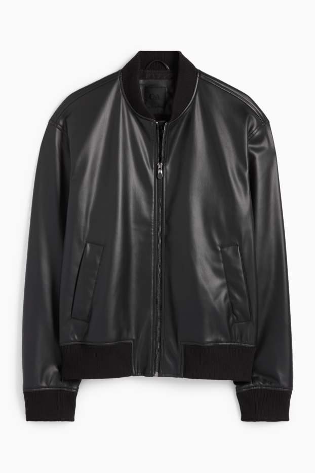 Men - Bomber jacket - faux leather - black