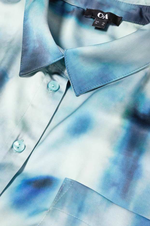 Femei - Bluză din satin - cu model - albastru