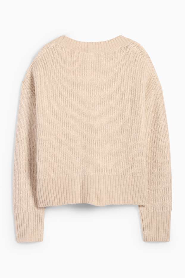 Femei - Cardigan tricotat - reiat - bej