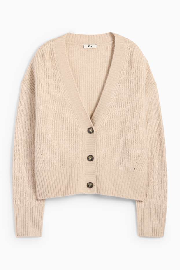 Femei - Cardigan tricotat - reiat - bej