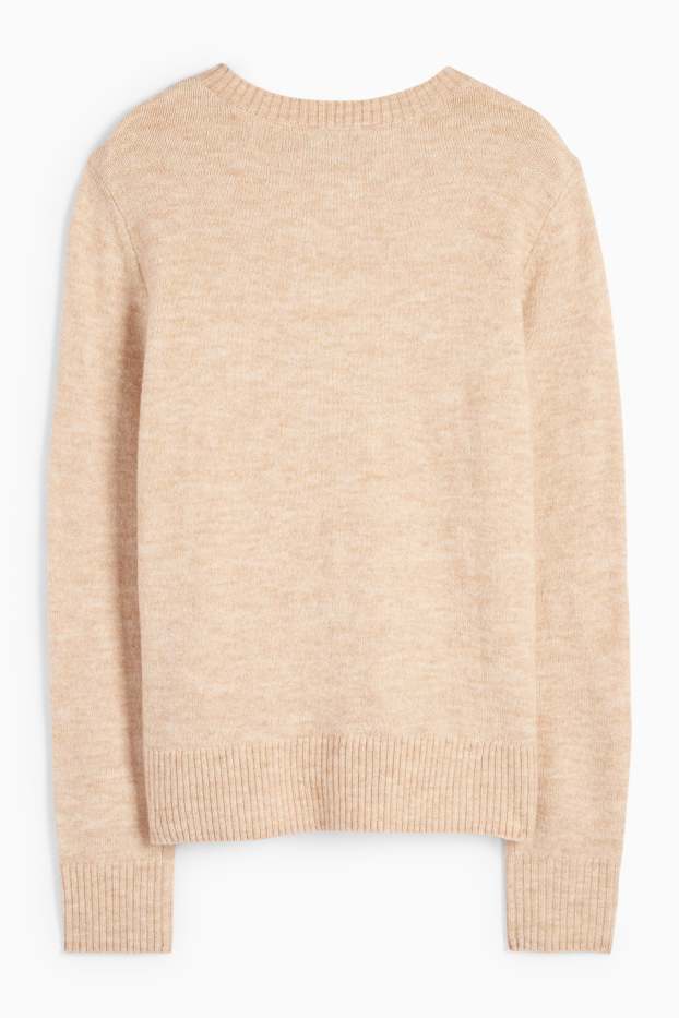 Femei - Pulover din tricot fin - bej deschis