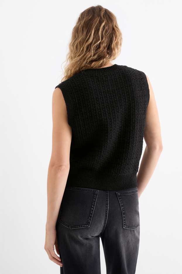 Femei - Vestă tricotată - structurată - negru