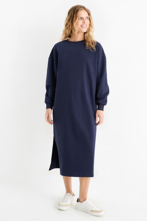 Dames - Jurk van sweatstof - donkerblauw