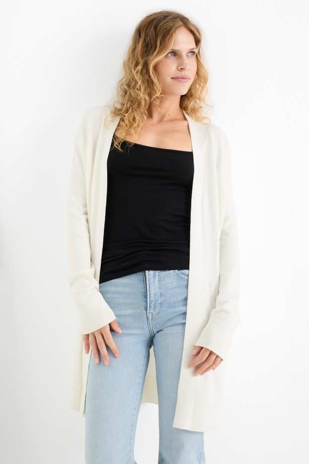 Femei - Cardigan tricotat lung - alb