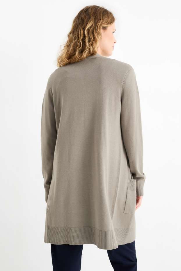 Femei - Cardigan tricotat lung - kaki