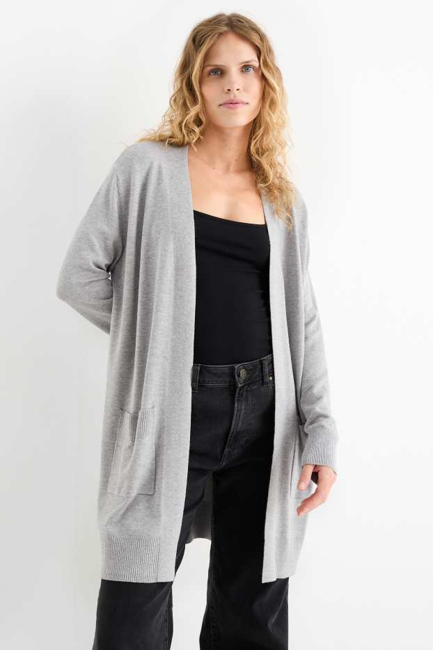 Femei - Cardigan tricotat lung - gri deschis