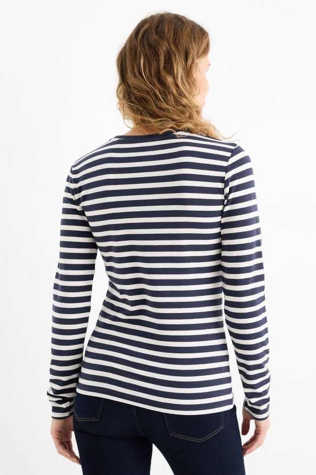 Dames - Longsleeve - gestreept - donkerblauw / wit
