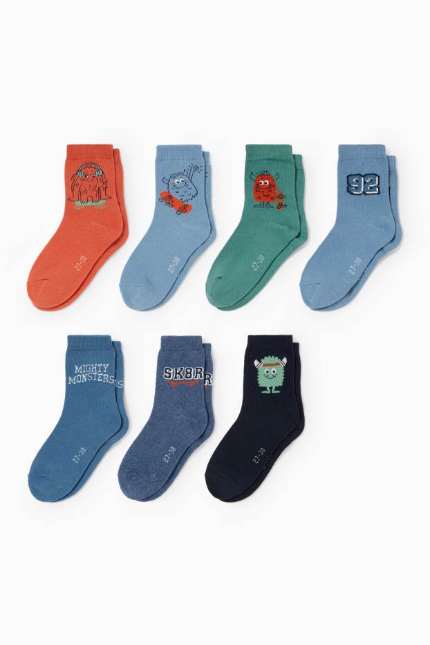 Copii - Băieți - Multipack 7 perechi - monștri și skater - șosete cu motive - verde