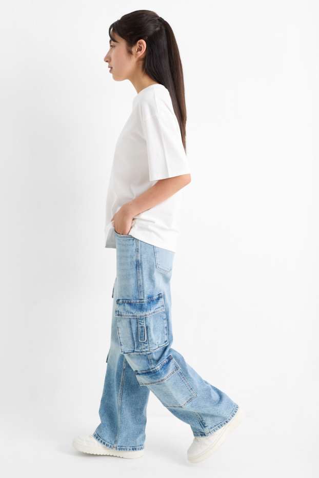 Copii - Fete - Cargo jeans - denim-albastru deschis